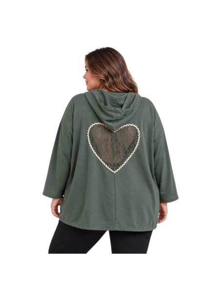 Veste  femme à capuche - Motif cœur en dentelle & détail doré - Taille unique grande taille (du 42/44 au 50/52)