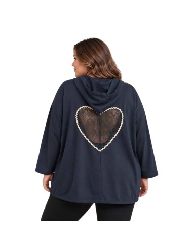 Veste  femme à capuche - Motif cœur en dentelle & détail doré - Taille unique grande taille (du 42/44 au 50/52)