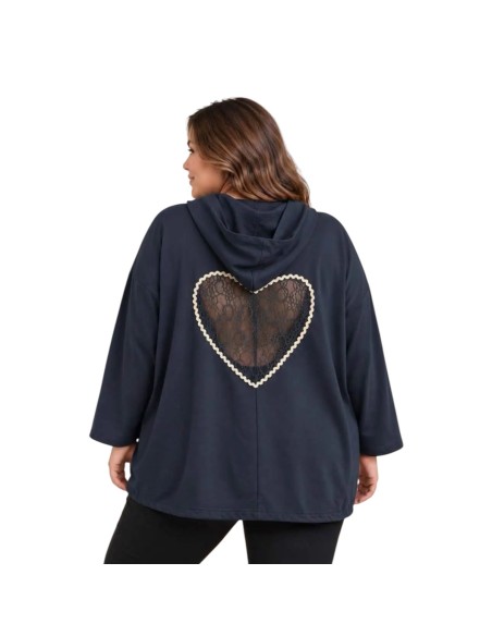 Veste  femme à capuche - Motif cœur en dentelle & détail doré - Taille unique grande taille (du 42/44 au 50/52)