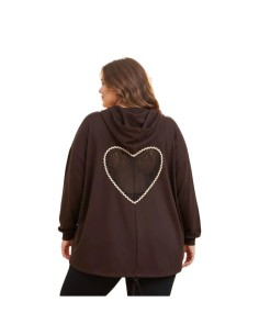 Veste  femme à capuche - Motif cœur en dentelle & détail doré - Taille unique grande taille (du 42/44 au 50/52)