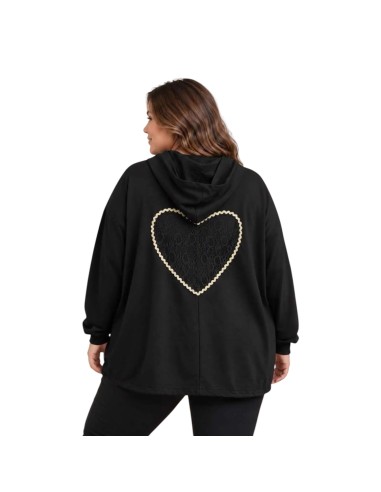 Veste  femme à capuche - Motif cœur en dentelle & détail doré - Taille unique grande taille (du 42/44 au 50/52)