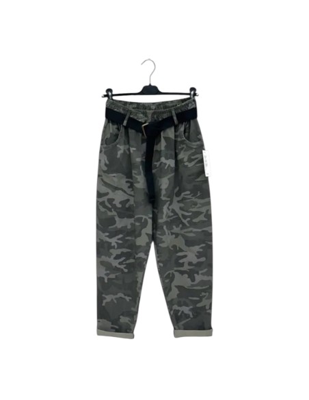 Pantalon femme camouflage - Taille élastiquée & ceinture ajustable - Taille unique (du 40 au 48)