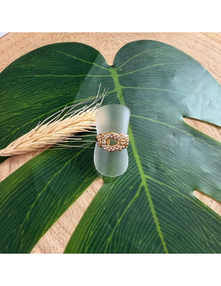 Bague boucle strass en acier inoxydable réglable