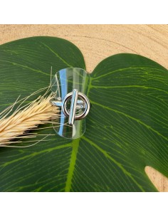 Bague barre et cercle argentée en acier inoxydable réglable