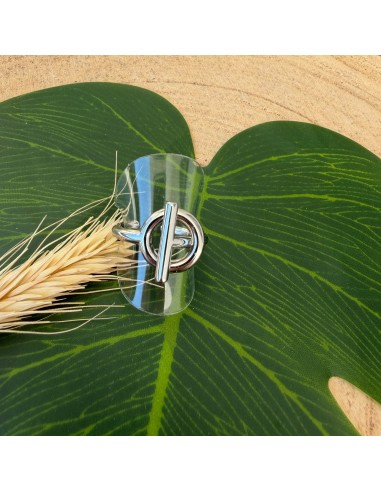 Bague barre et cercle argentée en acier inoxydable réglable