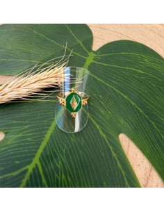 Bague dorée verte en acier inoxydable réglable