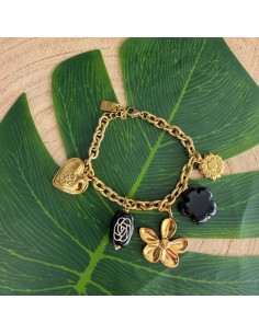 Bracelet breloque fleur cœur en acier inoxydable