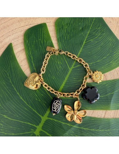 Bracelet breloque fleur cœur en acier inoxydable