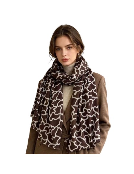 Écharpe femme enveloppante à motif géométrique - Douce & frangée