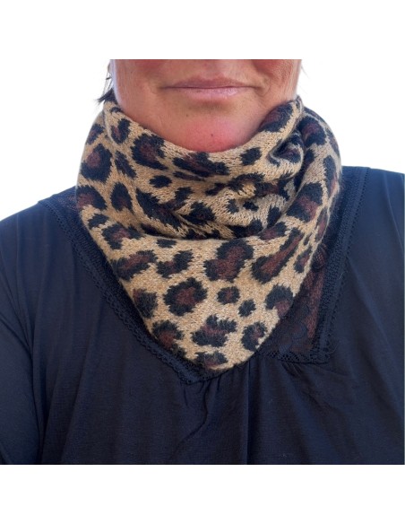 Écharpe triangle femme léopard - Motif animalier marron & beige - Douce et enveloppante