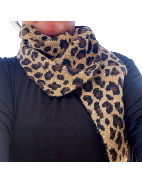 Écharpe triangle femme léopard - Motif animalier marron & beige - Douce et enveloppante