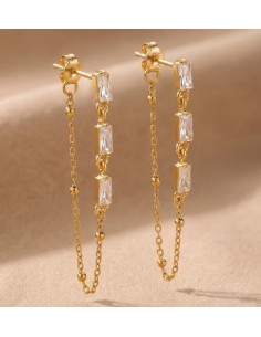 Boucles d'oreilles femme en acier inoxydable à chaînette - Pierres colorées - Plusieurs coloris 2