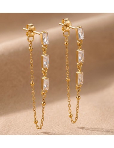 Boucles d'oreilles femme en acier inoxydable à chaînette - Pierres colorées - Plusieurs coloris