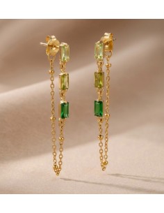 Boucles d'oreilles femme en acier inoxydable à chaînette - Pierres colorées - Plusieurs coloris