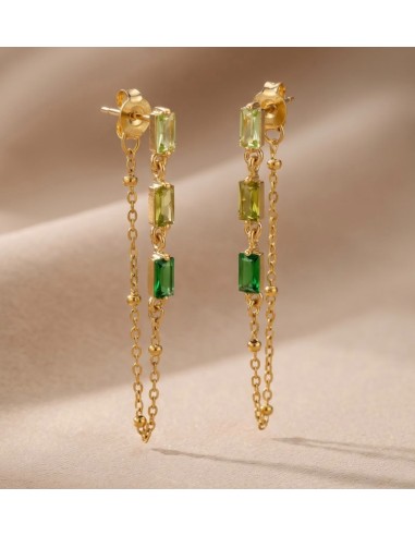Boucles d'oreilles femme en acier inoxydable à chaînette - Pierres colorées - Plusieurs coloris
