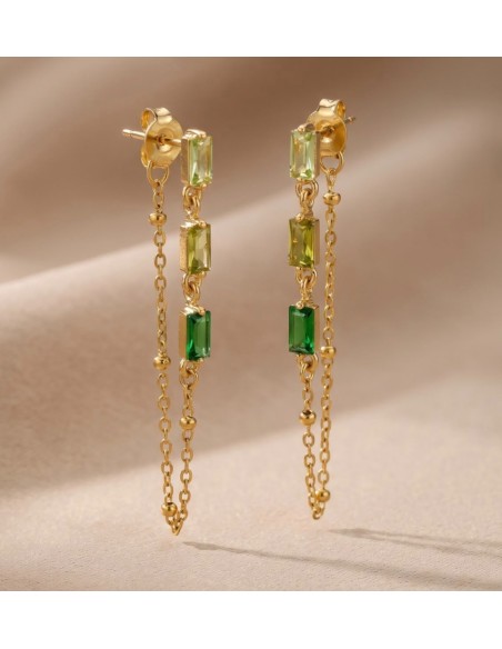 Boucles d'oreilles femme en acier inoxydable à chaînette - Pierres colorées - Plusieurs coloris
