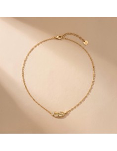 Collier plume femme en acier inoxydable doré - Réglable