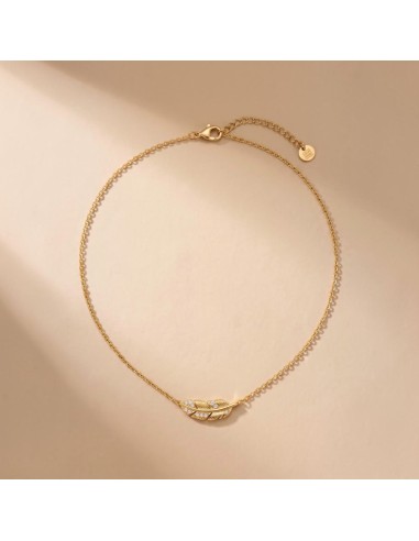 Collier plume femme en acier inoxydable doré - Réglable