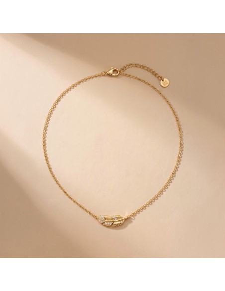 Collier plume femme en acier inoxydable doré - Réglable