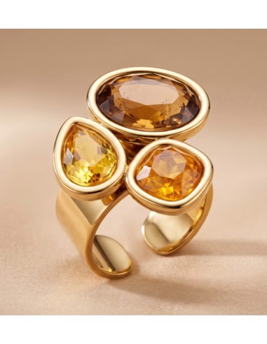 Bague femme en acier inoxydable à trois pierres colorées - Réglable