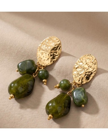 Boucles d'oreilles femme en acier inoxydable à trois pierres - désign coloré