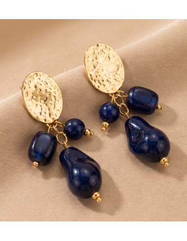 Boucles d'oreilles femme en acier inoxydable à trois pierres - désign coloré