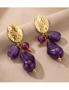 Boucles d'oreilles femme en acier inoxydable à trois pierres - désign coloré