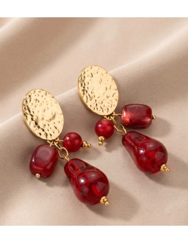 Boucles d'oreilles femme en acier inoxydable à trois pierres - désign coloré