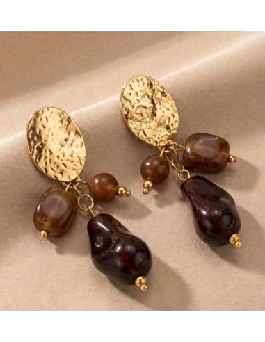 Boucles d'oreilles femme en acier inoxydable à trois pierres - désign coloré