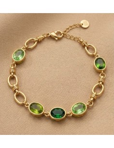 Bracelet femme en acier inoxydable doré à pierres colorées - Réglable