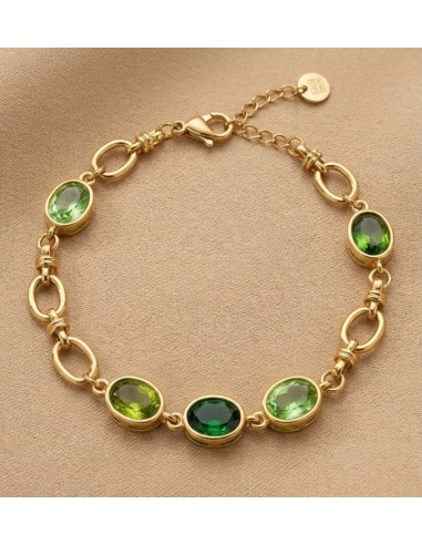 Bracelet femme en acier inoxydable doré à pierres colorées - Réglable