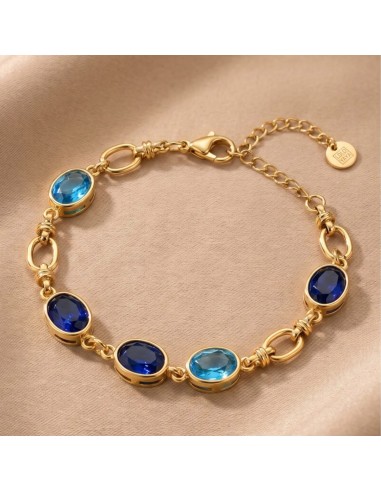 Bracelet femme en acier inoxydable doré à pierres colorées - Réglable