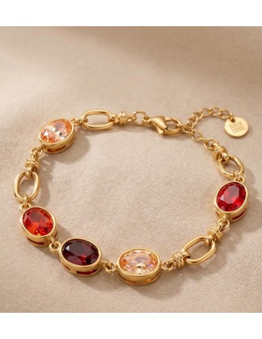 Bracelet femme en acier inoxydable doré à pierres colorées - Réglable