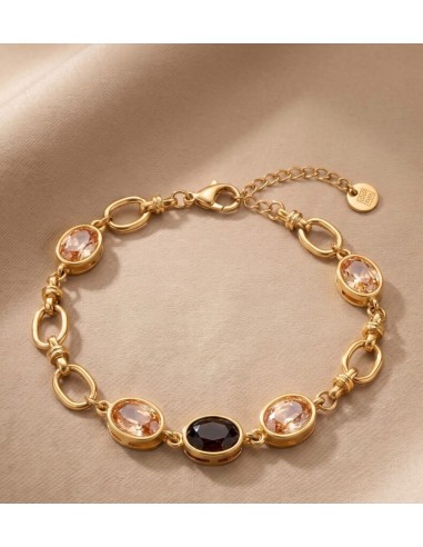Bracelet femme en acier inoxydable doré à pierres colorées - Réglable