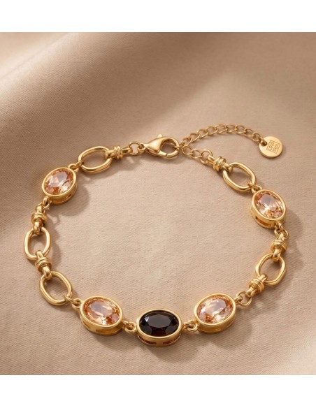 Bracelet femme en acier inoxydable doré à pierres colorées - Réglable