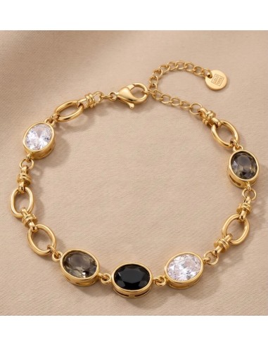 Bracelet femme en acier inoxydable doré à pierres colorées - Réglable