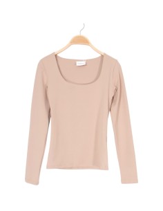 Haut femme manches longues Moka - Col carré - Taillé
