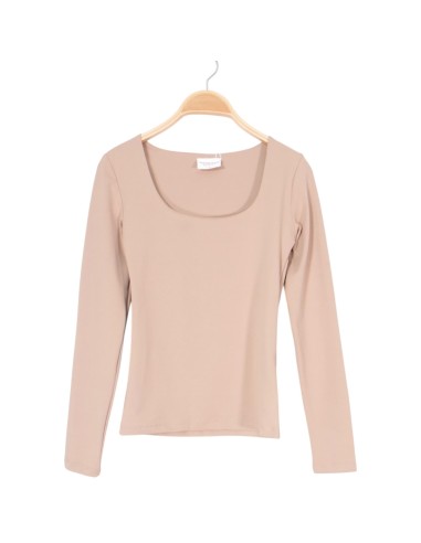 Haut femme manches longues Moka - Col carré - Taillé
