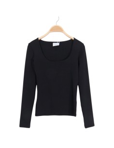 Haut femme manches longues Noir - Col carré - Taillé
