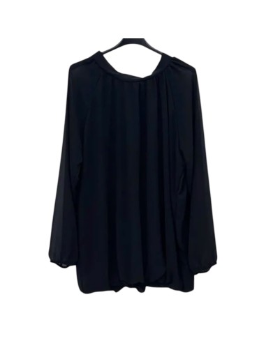 Blouse femme fluide à col montant - Manches bouffantes & nœud dos - Taille unique grande taille (du 42/44 au 50/52)