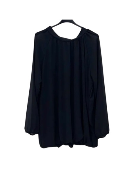 Blouse femme fluide à col montant - Manches bouffantes & nœud dos - Taille unique grande taille (du 42/44 au 50/52)
