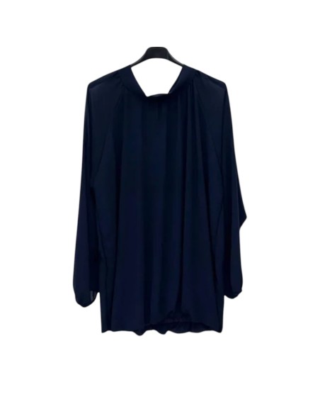 Blouse femme fluide à col montant - Manches bouffantes & nœud dos - Taille unique grande taille (du 42/44 au 50/52)