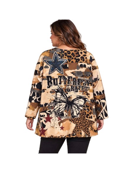 Gilet femme imprimé Étoile & Butterffly - Coupe longue - Taille unique grande taille (du 42/44 au 50/52)