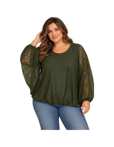 Blouse femme en dentelle - Coupe ample & manches chauve-souris - Taille unique grande taille (du 42/44 au 50/52)