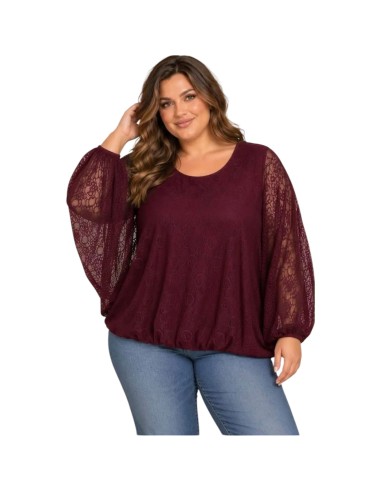 Blouse femme en dentelle - Coupe ample & manches chauve-souris - Taille unique grande taille (du 42/44 au 50/52)