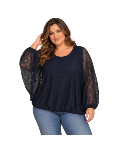 Blouse femme en dentelle - Coupe ample & manches chauve-souris - Taille unique grande taille (du 42/44 au 50/52)