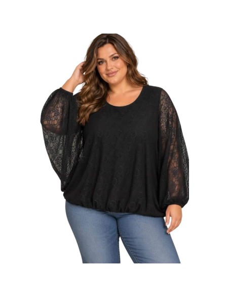 Blouse femme en dentelle - Coupe ample & manches chauve-souris - Taille unique grande taille (du 42/44 au 50/52)