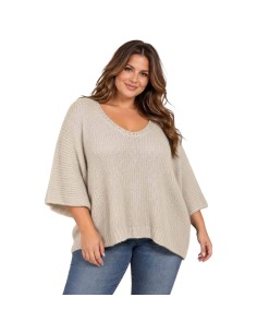 Pull femme oversize en maille - Col V & manches chauve-souris - Taille unique grande taille (du 42/44 au 50/52)