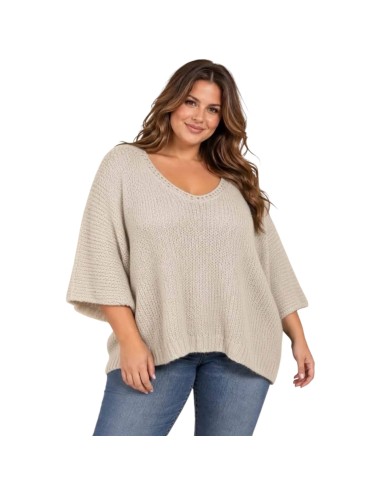 Pull femme oversize en maille - Col V & manches chauve-souris - Taille unique grande taille (du 42/44 au 50/52)