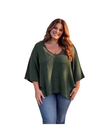 Pull femme oversize en maille - Col V & manches chauve-souris - Taille unique grande taille (du 42/44 au 50/52)